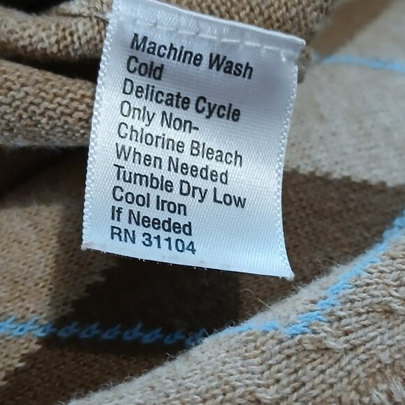 Saddlebred Beige 100% Cotton Knit V Neck Classic  Argyle Vest SzM - Picture 3 of 10